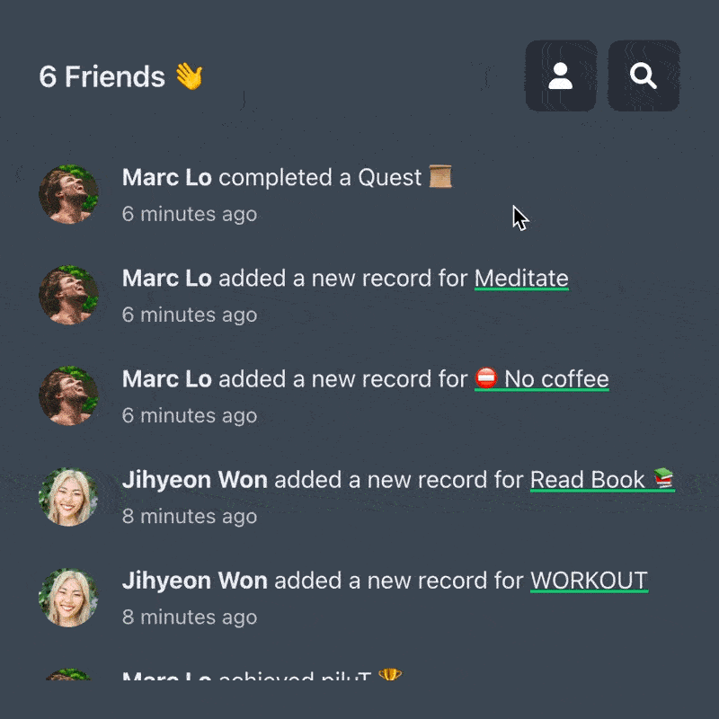 Timeline of friends' habits activity